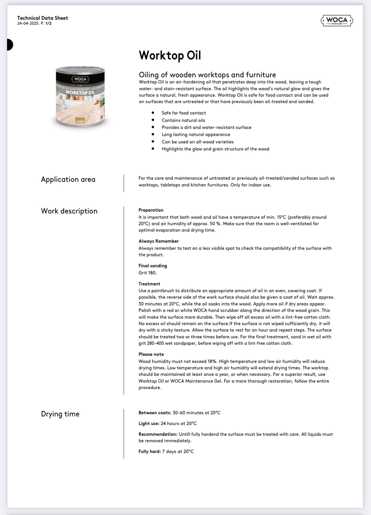 WOCA | WORKTOP OIL | NATURAL (750ml)