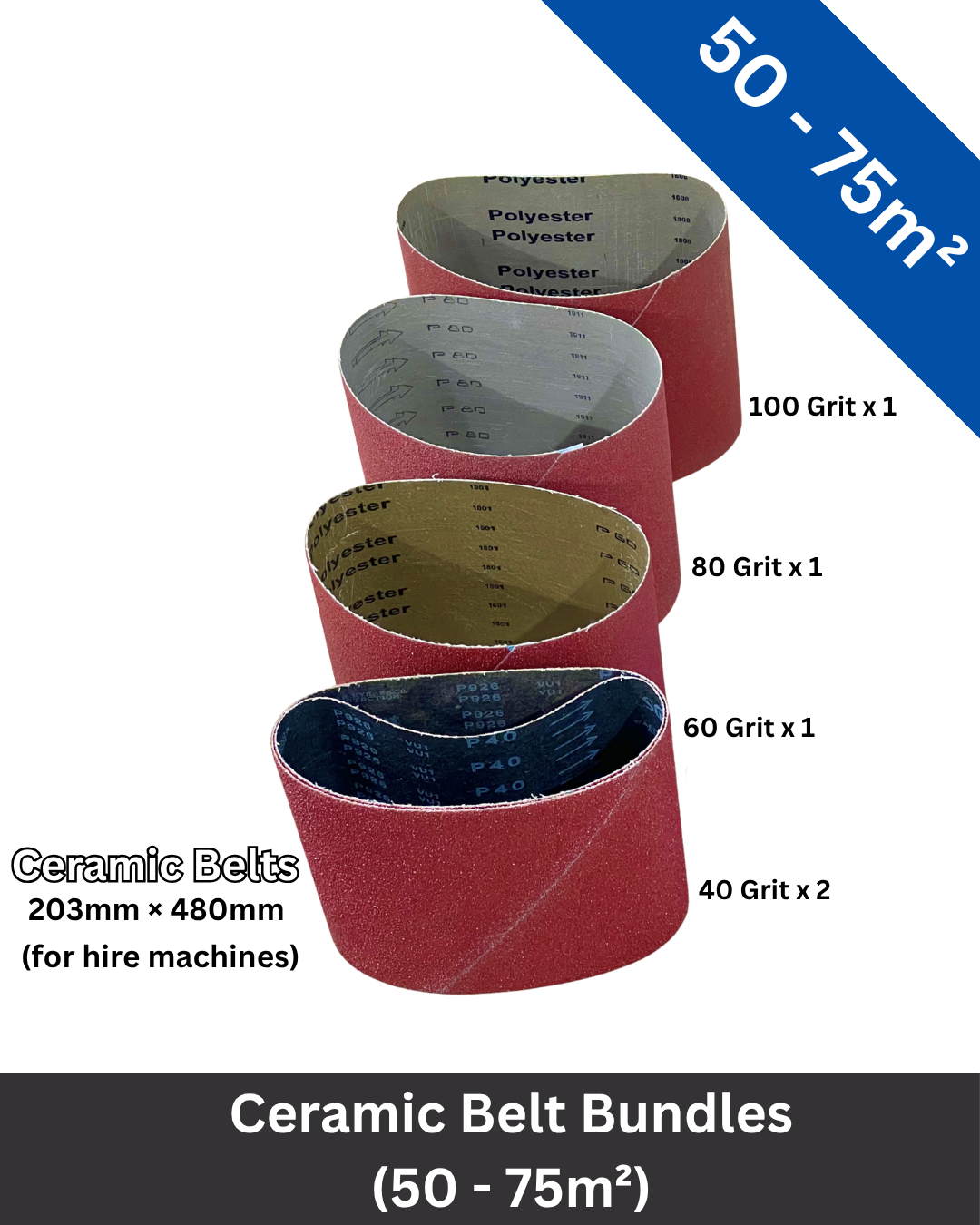 SANDPAPER | CERAMIC BELTS BUNDLE | 203mm X 480mm (for hire machines)