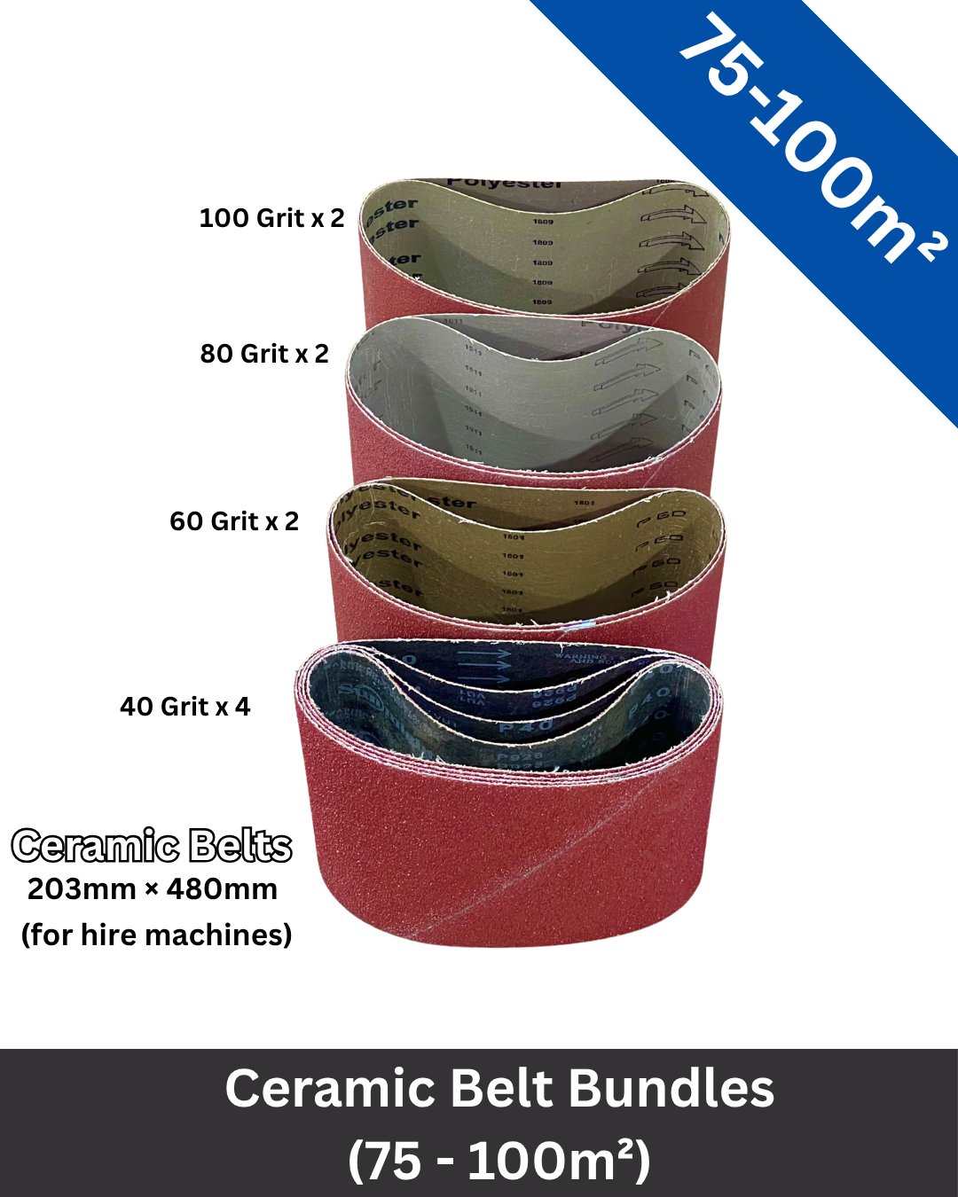 SANDPAPER | CERAMIC BELTS BUNDLE | 203mm X 480mm (for hire machines)