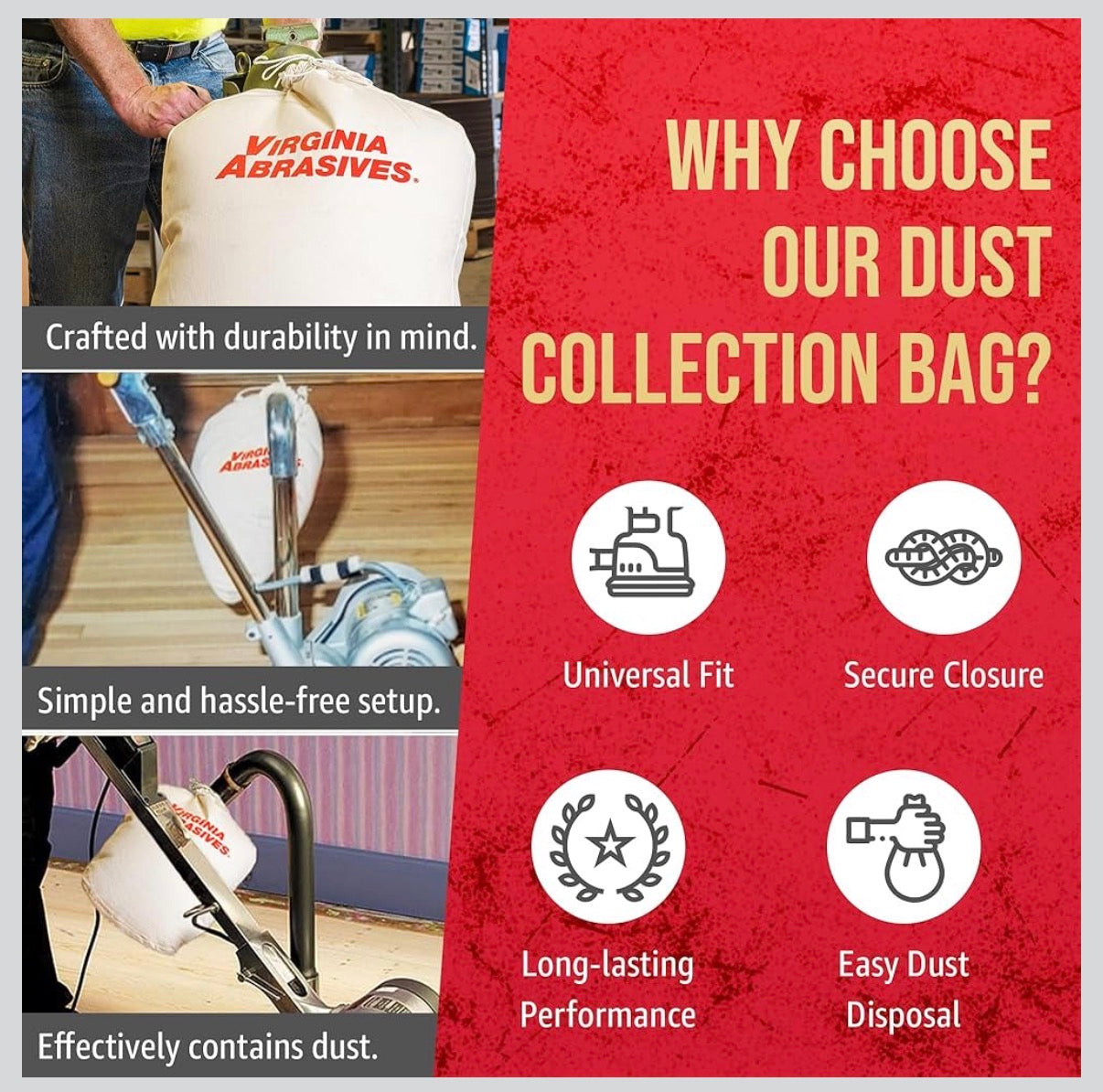 VIRGINIA ABRASIVES | DUST COLLECTOR BAG (LARGE) WITH ZIPPER