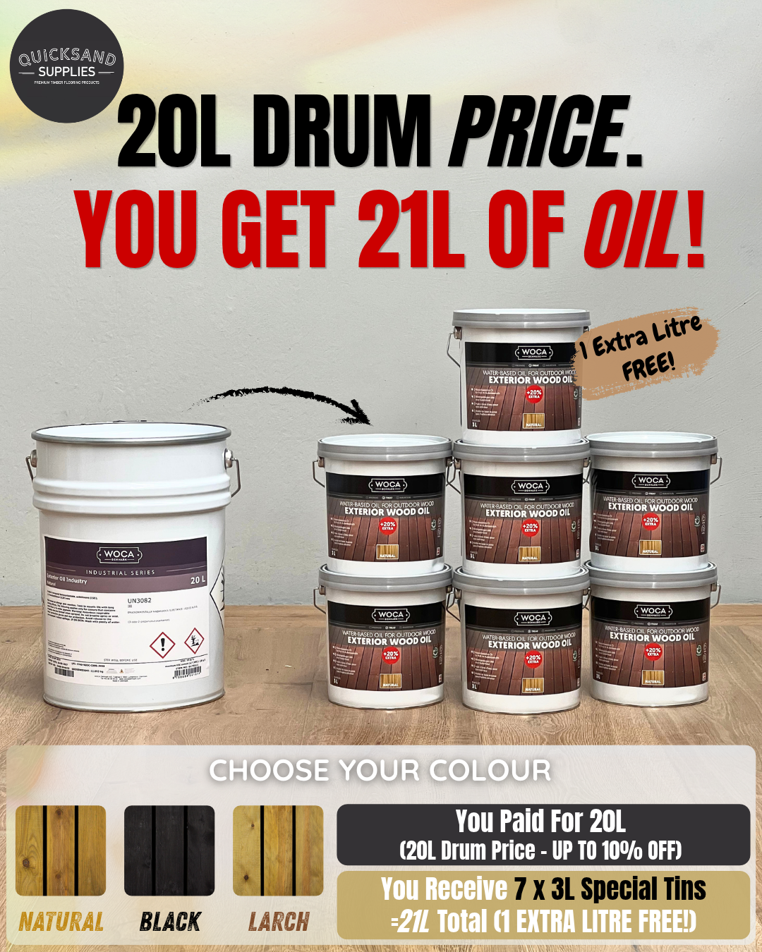 WOCA | EXTERIOR WOOD OIL | NATURAL, LARCH & BLACK | (3L SPECIAL)