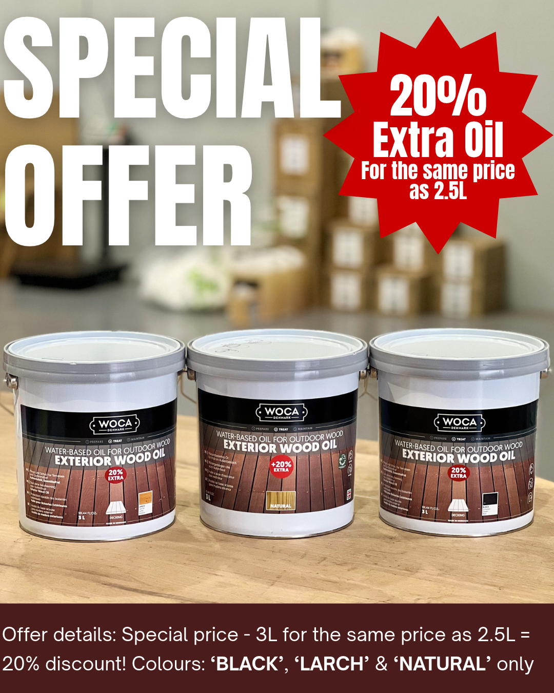 WOCA | EXTERIOR WOOD OIL | NATURAL, LARCH & BLACK | (3L SPECIAL)